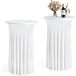 2 Pack Cocktail Table Covers, 32"x 43" Spandex Stretch Cocktail Tablecloth with Wavy Drapes Round Skirt Fitted High Top Table Covers for Wedding Bar Party Birthday Banquet Events