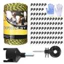 Upgraded Electric Fence Poly Wire 656 Feet 200 Meters and 100 Pcs Black Electric Fence Insulator Screw-in Insulator Fence Ring Wood Post with 1 Pcs Insulator Socket Tool