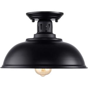HMVPL Semi Flush Mount Ceiling Light Fixture, Farmhouse Light Fixtures, Black Outdoor Close to Ceiling Light for Porch, Entryway, Hallway, Foyer, and Gazebo