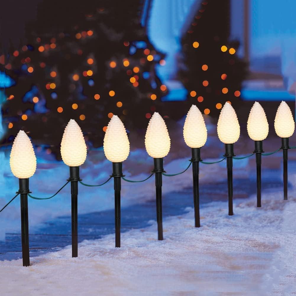 Abeja Set of 2 C9 Christmas Pathway String Lights, 7 Ft LED Pinecone Pathway Stakes with 8 Pine Cone Lights, Waterproof for Outdoor Walkway & Driveway Christmas Use, UL Listed