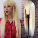 QD-Tizer #613 Blonde Long Straight Synthetic Hair Wigs with Bangs Women's Costume Wig Heat Resistant Hair Replacement Wig (B-Blonde)
