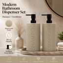 Resin 2 Pack Shampoo, Conditioner or Body Wash Dispenser Set, Luxurious Refillable Pump Bottles with Matte Pump Top and Embossed Text, Durable Design for Bathroom and Shower