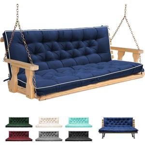 Porch Swing Cushions, Outdoor Swing Replacement Cushions 3 Seater with Backrest, Thickened Waterproof Bench Cushion with Ties for Patio, Outdoor, Backyard and Garden (Navy) (60x40")