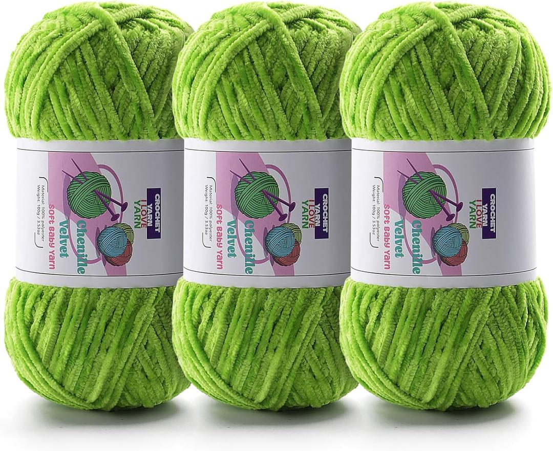 3 Skeins Soft Fluffy Velvet Yarn, Chenille Chunky Yarn for Hand Knitting and Crocheting DIY Craft, Amigurumi Crochet Yarn3196.8yds, 33.5oz (Autumn Green)
