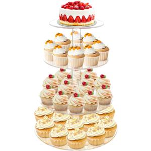 Cupcake Stand, 4 Tier Cupcake Stand for 50 Cupcakes, Round Tiered Cupcake Tower, Clear Acrylic Cupcake Holder, Dessert Stands for Party, Wedding, Birthday, Baby Shower, Halloween