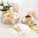 BESTSTAR 100PCS Clear Plastic Plates for Party, 10.25 Inch Disposable Plates with Gold Rim, Heavy Duty Dinner Plates for Wedding and Birthday