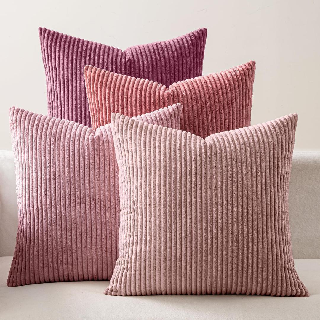 EMEMA Aesthetic Pink Decorative Throw Pillow Covers for Couch Bed Livingroom 20x20 Inch Set of 4 Cute Coquette Corduroy Boho Square Pillow Case,Western Modern Cushion Covers Home Spring Decor