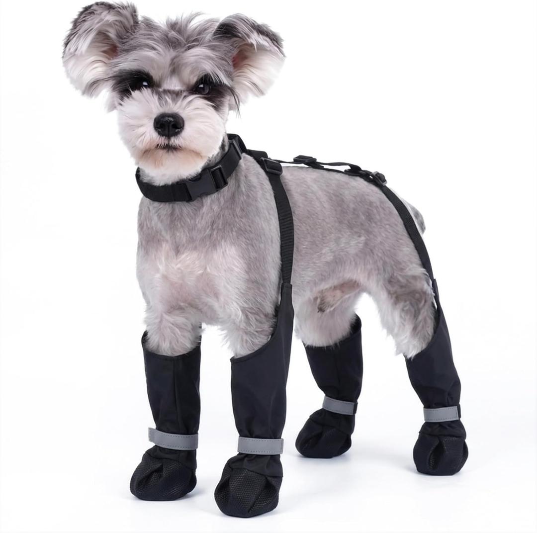 Allroaring Dog Suspender Boots, Waterproof Dog Rain Boots, Puppy Snow Shoes for Winter, Anti Dirt Pants with Shoes, Adjustable Suspender Pants for Outdoor Walking, Size XS