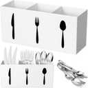 Suzile Acrylic Cutlery Storage Organizer Bin Silverware Caddy Countertop Knife Spoon and Fork Holder Kitchen 3 Section Tableware Storage Box for Cabinet Indoor Home Flatware Dining Room (White,M)