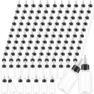 Irenare 100 Pcs 1oz Plastic Squeeze Bottles with Twist Cap Lids 30ml Clear Dispensing Bottles Empty for Sauces, Oil, Paint, Tattoo Ink, Crafts (Clear)