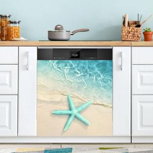 Ocean Beach Starfish Dishwasher Magnet Cover Front Door Sea Water Wave Decorative Refrigerator Covers Magnetic Sheet Sticker Wash Machine Fridge Panel Decal for Kitchen Appliance 23x26 in (Pattern5)