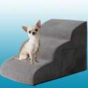 Furnishh 3-Tier Pet Steps for Small Elderly Dogs & Cats - High-Density Foam Dog Stair Ramp with Non-Slip Washable Cover, for Beds, Couches & Sofas