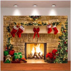 XLL Christmas Photography Backdrops Christmas Fireplace Decoration Background for Photo Happy Holiday Party Decoration Props 7x5FT(210CM X 150CM)
