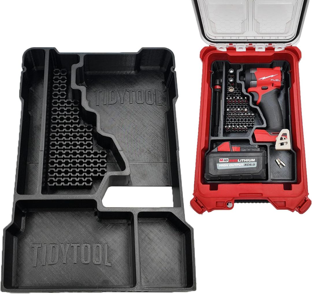 Insert for Milwaukee M18 FUEL 1/4" Hex Impact Driver 2953-20  Packout Compact Organizer 48-22-8435 Liner  68 Bit Storage
