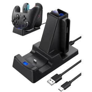 3 in 1 Charging Dock for Nintendo Switch 2 JoyCon and Pro Controller, WEOTOO Controller Charger with LED Indicator Space-Saving Storage Stand Accessories for Switch2 (2025)-Black