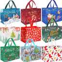 Viaecone 9-Pack Christmas Gift Bags Large 12.8x9.8x6.7 Inches - Holiday Party Favor Tote Bags, Non-Woven Reusable Treat Bags for Xmas Presents, Decorations