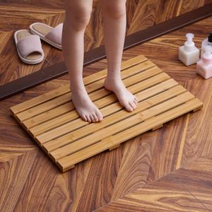 Bamboo Bath Mat for Shower with Non-Slip Rubber,Bathtub Mat,Floor Mat,Shower Mat for Indoor,Outdoor,Spa, Sauna, Pool (Natural, 25.5 * 17 * 1.4 inches)