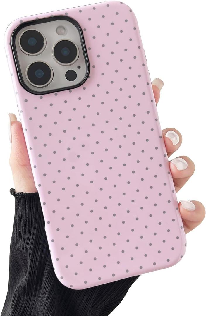 Compatible with iPhone 15 Pro Case, Fashion Cute Polka Dot Pattern Aesthetic Design for Women, Soft TPU and Hard Back Shockproof Phone Case for iPhone 15 Pro 6.1 inch, Pink