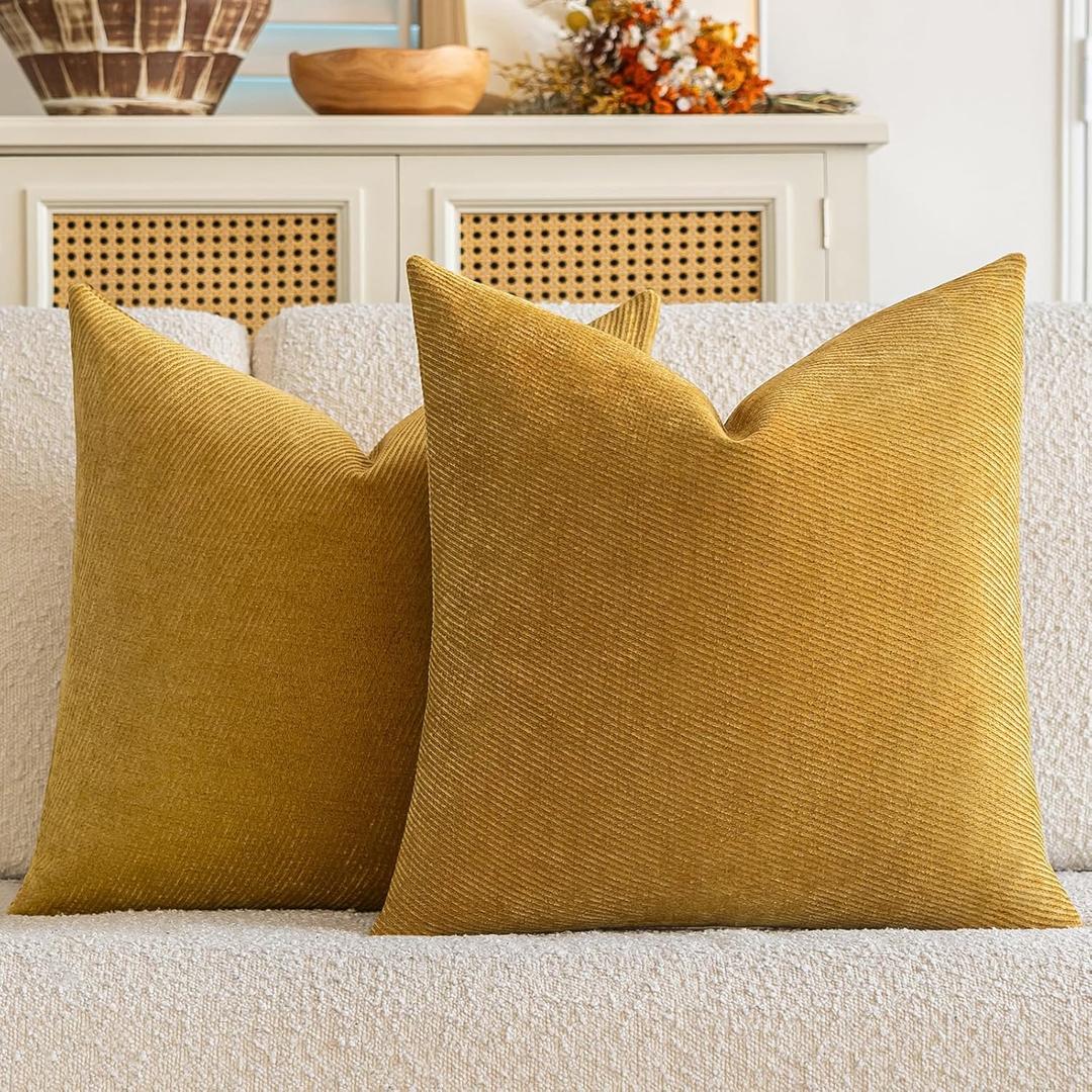 a moment Pack of 2 Decorative Chenille Throw Pillow Covers with Twill Cushion Covers for Sofa Living Room Couch Bed 18x18 Inch Yellow