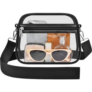 Busiuw Clear Bag for Stadium Events Mini Small Sports Fan Messenger Bag Clear Purse for Sport Events Concert Festivel (Black)
