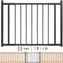 Deck Railing Gate Outdoor, Upgraded Expandable 3 to 4 FT.W x 32in.H, with Latch, No Cutting Required, Freestanding Pet Gate for Large Openings, Stairs, Hallways, Doorways, Deck, Yard (Black)