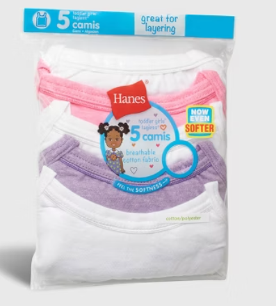 HanesToddler Girls Toddler 5-Pack Cami, Assorted, 2/3