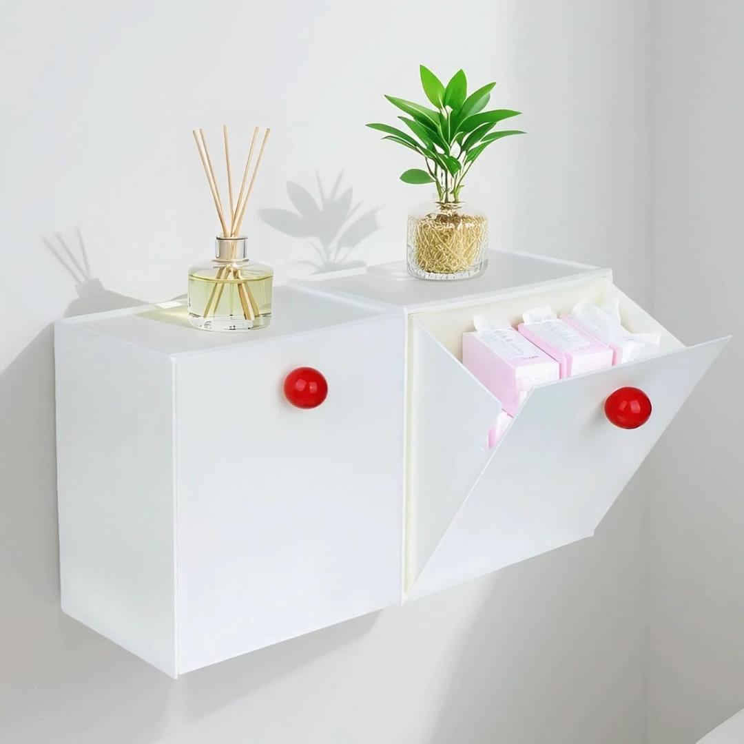 Pad Holder for Bathroom 2 Pack, Wall Mounted Tampon Holder for Bathroom with Lid, Feminine Product Organizer for Home University Apartments Dorm (White)