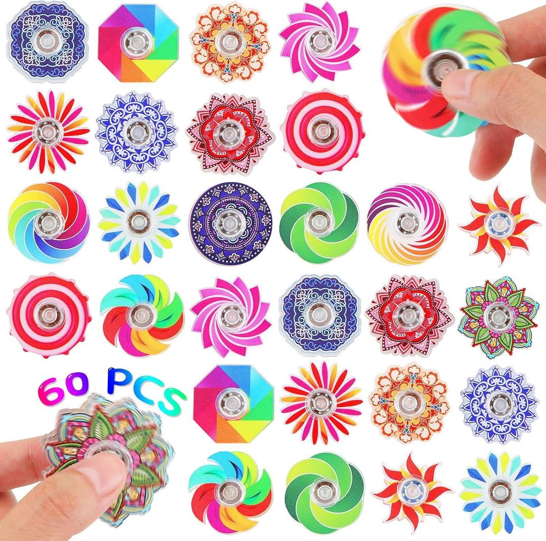 60 Pack Mini Fidget Spinners - Bulk Party Favors, Classroom Prizes, Goodie Bag Stuffers, Valentines Day Gifts Stress Relief Sensory Toys for Kids, Teens, Adults - Assorted Colors