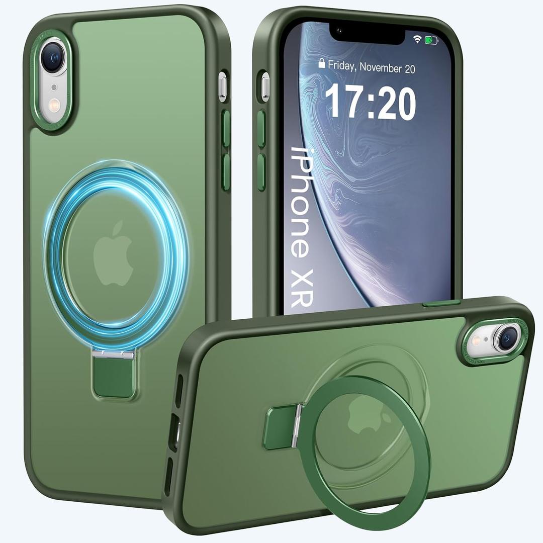 Compatible with iPhone XR Case with Magnetic Ring Stand, Military Drop Protection, Anti-Scratch/Anti-Fingerprint Translucent Matte Phone Case for iPhone XR (Dark Blue)