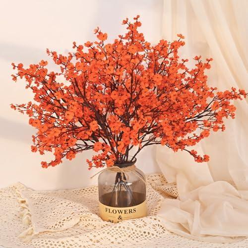 Yastouay Fake Fall Flowers Real Touch Silk Flowers, Fall Orange Artificial Flowers for Decorations, Babys Breath Artificial Flowers Bulk for Thanksgiving Fall Decor Floral Arrangement