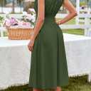 GRACE KARIN Womens Summer Casual Dress, Business Office Work Dresses, Cap Sleeve Zipper Front Flowy Midi Dress with Pockets (Green, XL)