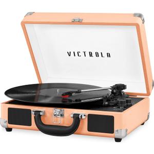 Victrola Journey Bluetooth Portable Suitcase Record Player with Built-in Speakers, 3 Speed Vinyl Record Player, RCA Out, Headphone Jack (Rose Gold)