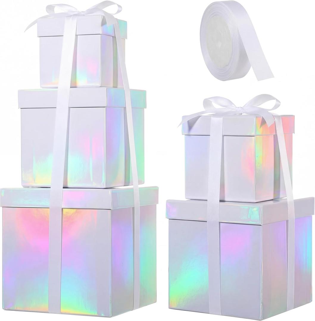 Cholemy 5 Pcs Square Nesting Boxes Decorative Gift Boxes with Lid and Ribbon Assorted Sizes Wrap for St. Patrick's Day, Carnival, Anniversary, Birthday, Bridal Shower Party Gifts(5 Color)