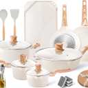 Caannasweis 20Pcs Cookware Sets, Nonstick Pots and Pans Set, Granite Induction Cookware, Non Stick Kitchen Cooking Set, Grayish White Grill Griddle Set, PFOS PFOA Free