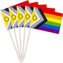 2 x stidsds 100 Pcs Pride Rainbow Flag New Intersex Progress Toothpick Flags Mini Small Gay LGBTQ Cupcake Toppers Stick Flags Banner Rainbow Party Cocktail Fruit Decoration