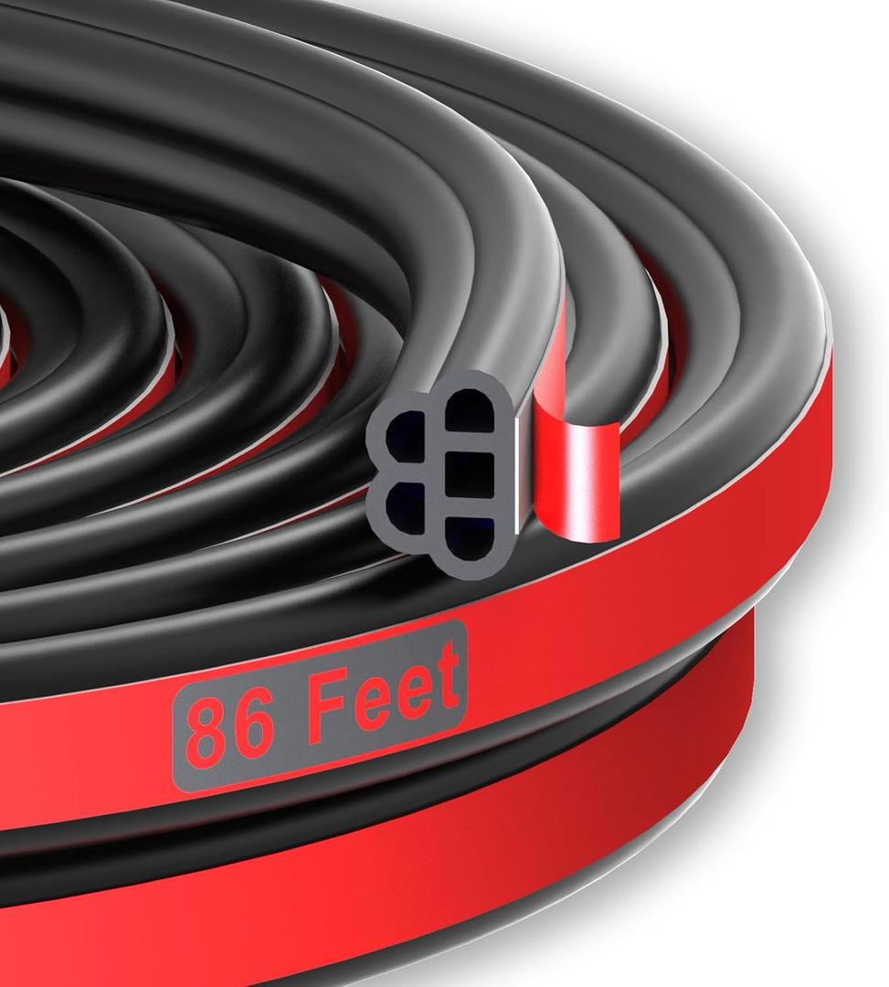 Universal Car Door Rubber Seal Strip Self Adhesive Automotive Door Soundproofing Weather Stripping Double Layer 5-Hole Auto Weatherstrip fit Truck Pickup RVs (86 Feet Long)