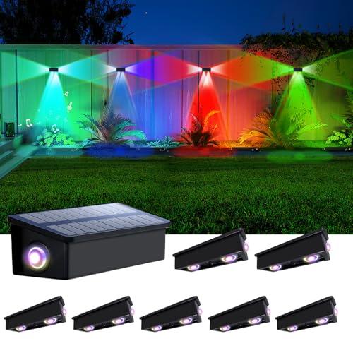 8Pack 3Side Color Changing Solar Powered Fence Lights Outdoor Decorative LED Waterproof Yard Lamps for Outside Wall, Deck, House Patio, Rail, Stair, Yard, Pool, 7 Colorful Modes, 1-Min Installation