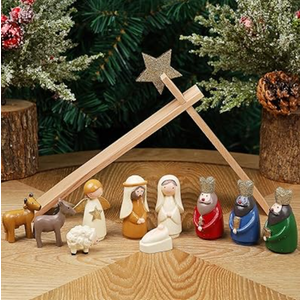Juegoal Christmas Nativity Sets, Set of 11 Mini Nativity Scene Resin Figurines, Xmas Holy Family Cute Table Ornaments, Religious Holiday Collection Gifts, Baby Jesus Nativity Mantle Shelf Decor