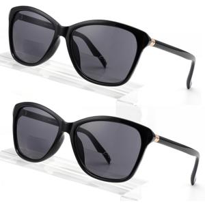 Premium Bifocal Reading Sunglasses for Women, Retro Cateye Sun Readers UV400 Protection, Classic Shades (2PC Black, 3.0)