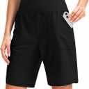 Viodia Women's 9" Long Swim Board Shorts with Pockets High Waisted Beach Swimsuits Knee Length Short for Women with Liner (Black, M)