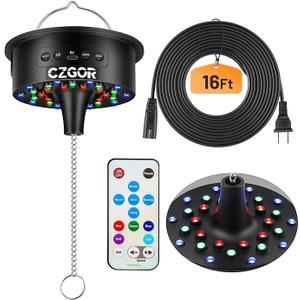 Disco Ball Motor with Light with Remote, Rotating 0/3/6/9/12/15 RPM Adjustable Speed, 16ft Detachable Power Cable/Battery/USB-C Power Mode, Supports 4'' - 16'' Mirror Balls for Party Christmas Wedding
