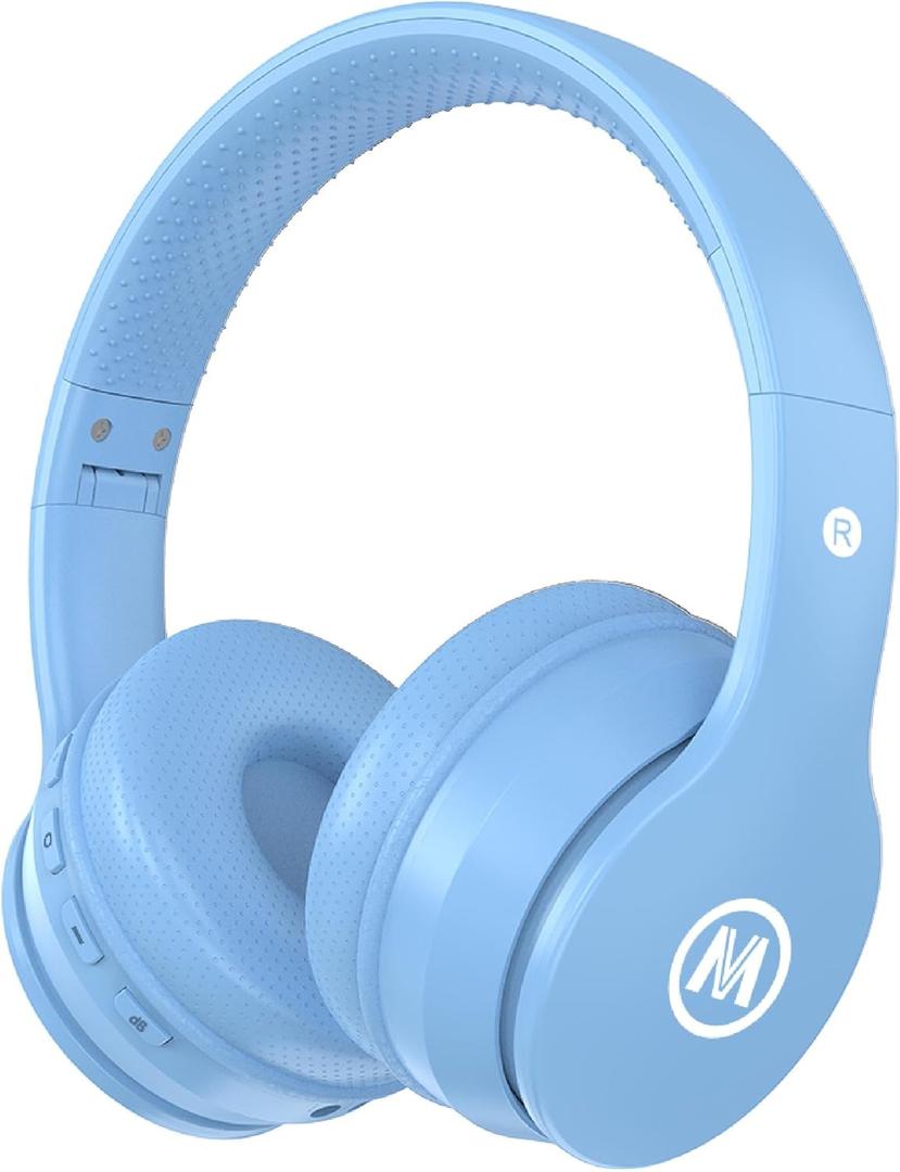 Mokata Headphones Kids Bluetooth 5.4 Wireless Play Time 68H Safe Volume Limit 85/94dB OverEar Foldable Headset,Fast Charging,with Aux Cord Builtin Mic for Toddler Child Pad Study Tablet Blue