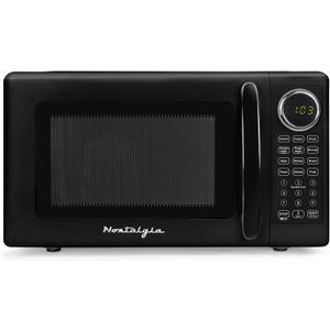Nostalgia Retro 700W Microwave Oven – 0.7 Cu Ft Capacity – Child Safety Lock, 8 Auto-Cook Settings, Square Window – Countertop Kitchen Appliance – Black