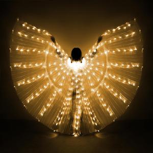 iMucci LED Lights Belly Dance Isis Wings - Bellydance Glow Angel dance Wings with Telescopic Sticks Flexible Rods for Adults Yellow