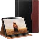 OKP Case for iPad A16 11th Generation 2025 / 10th Gen Case 2022, for 11 Inch / 10.9 Inch iPad Multi-Angle Viewing PU Leather Stand Cover with Pencil Holder & Pocket, Auto Sleep/Wake, Black Brown