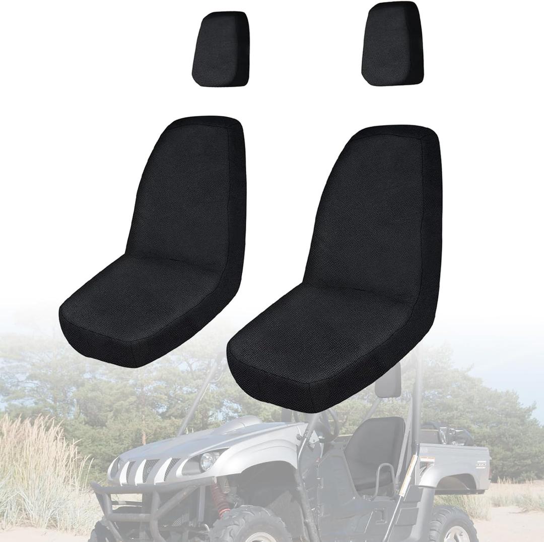 Rhino 700 Seat Covers with Headrest Covers - Waterproof PU Coatin Compatible with Rhino 700 660 450 2004-2021,Black UTV Seat Cover