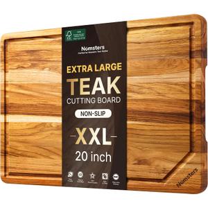 20'' Extra Large Teak Cutting Board Kitchen Non Slip Wood Butcher Block | Wooden Chopping Board, Heavy Duty, Over Sink, Solid Thick, Meat, Non Toxic, Extra Large, Juice Groove, Best Kitchen Gift