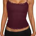 PINKMSTYLE Women's Sexy Square Neck Lace Cami Tank Tops Fitted Double Lined Sleeveless Crop Spaghetti Strap Summer Y2k Tops (Purple, M)