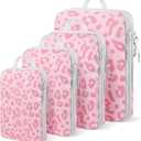 4-Piece Packing Cube Set - Lightweight Luggage Organizers for Travel, Vacation and Suitcases - Durable Accessories with Compression (Pink Leoparda)
