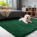 OLANLY 3x5 Machine Washable Small Bedside Rug, Soft Fluffy Shaggy Rugs for Living Room, Bedroom, Indoor Floor Carpet for Kids Girls and Boys, Preppy Dorms, Nursery, Home Decor Aesthetic, Dark Green